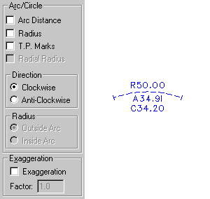 A diagram giving an example of arc/circle setting