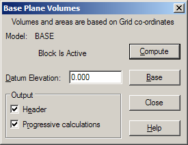 The Base Plane Volumes Dialog