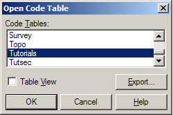 Open Code Table Dialog Box