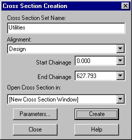 Cross Section Creation - Utilities Dialog