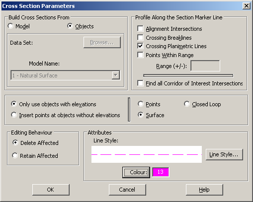 Cross Section Parameters - From Objects