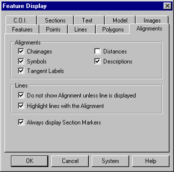 Feature Display Of Alignments Dialog