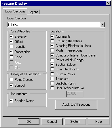 Feature Display - Cross Section Dialog