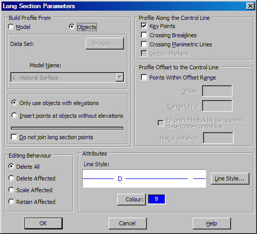 Long Section Parameters Dialog Box For A Profile Using Objects