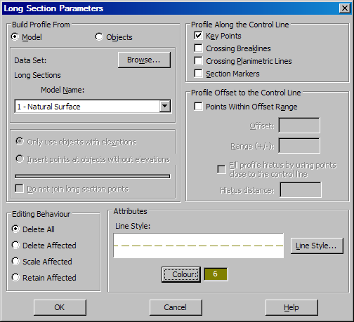 Long Section Parameters Dialog Box For A Profile From A Model