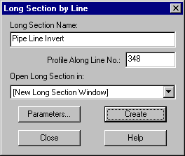 Long Section By Line Dialog Box for Creating the Invert