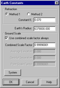 Earth Constants Dialog