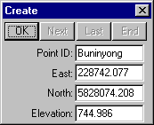 Create Point By Coordinates - Buninyong Dialog