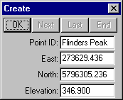 Create Point By Coordinates - Flinders Park Dialog