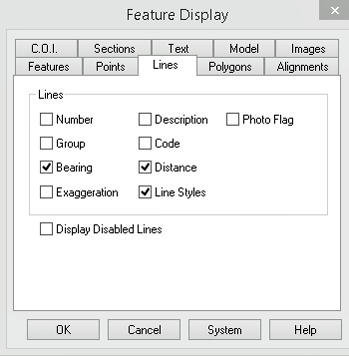 Feature Display - Lines Dialog