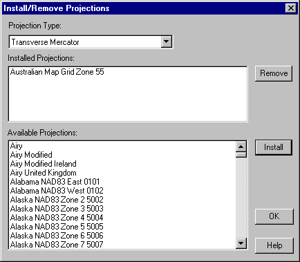 Install and Remove Projections Dialog