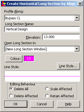 Create Horizontal Long Section Dialog Box