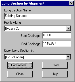 The Long Section By Alignment - Existing Surface Dialog Box