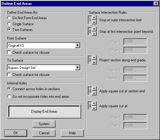 The Define End Areas Dialog Box