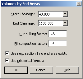 Volumes By End Areas Dialog