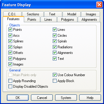 Display Features Dialog