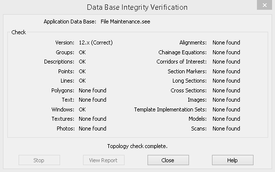 Data Base Integrity Verification Dialog