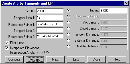 Create Arc By Tangents and I.P. Dialog