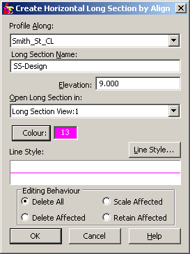 Create Horizontal Long Section By Alignment Dialog Box