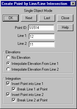 Create Point by Line/Line Intersection Dialog