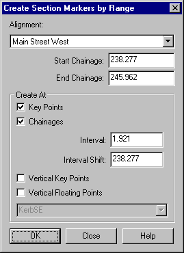 Create Section Markers By Range Dialog Box