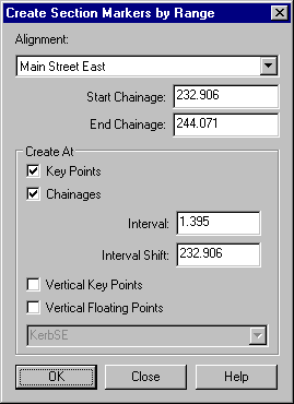 Create Section Markers By Range Dialog Box