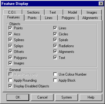 Feature Display, Features Tab Dialog Box