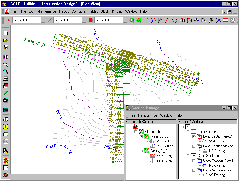 Plan View And Section Manager Showing The Initial Data