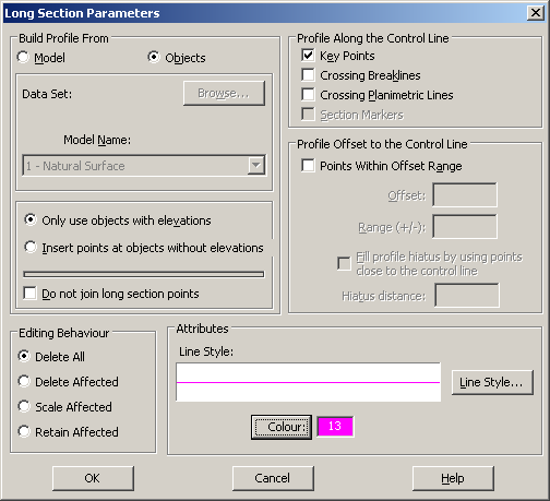 Long Section Parameters Dialog Box