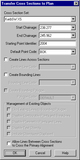 Transfer Cross Sections To Plan Dialog Box