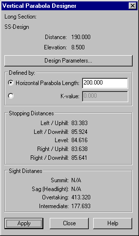 Vertical Curve Designer Dialog