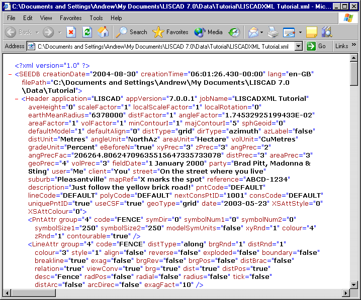 LISCADXML Tutorial.xml Displayed Using Internet Explorer 6.0