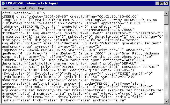 LISCADXML Tutorial.xml Displayed Using Notepad