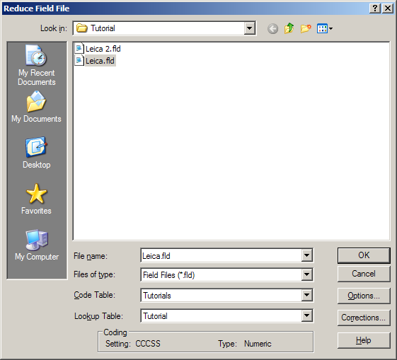 Reduce Field File Dialog Box