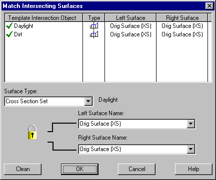 Match Intersecting Surfaces Dialog For Sub Grade