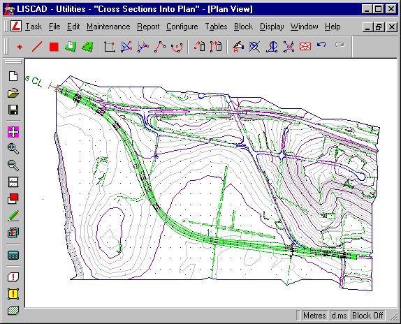 Plan View Showing Linework Generated From Cross Sections