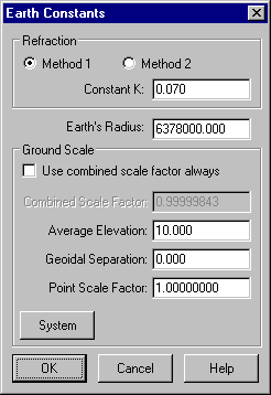 Earth Constants Dialog Box