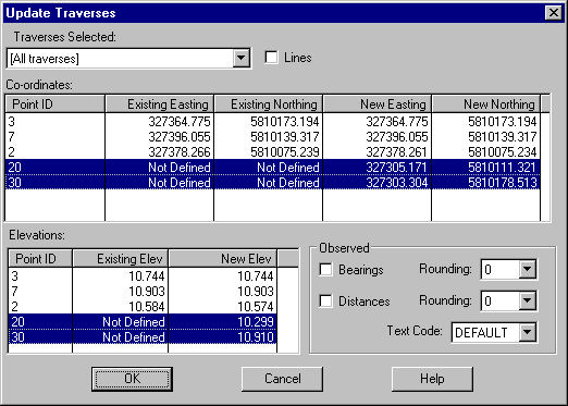 Update Traverses Diaog Box