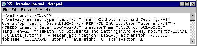 The XSL Introduction.xml File Displayed In Notepad