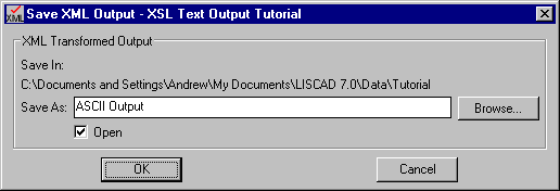 Save XML Output - Text - Dialog Box