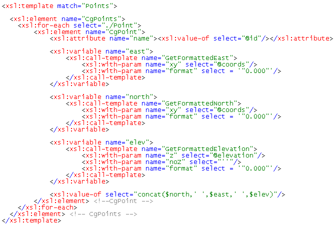 The Export Style Sheet - Points Template