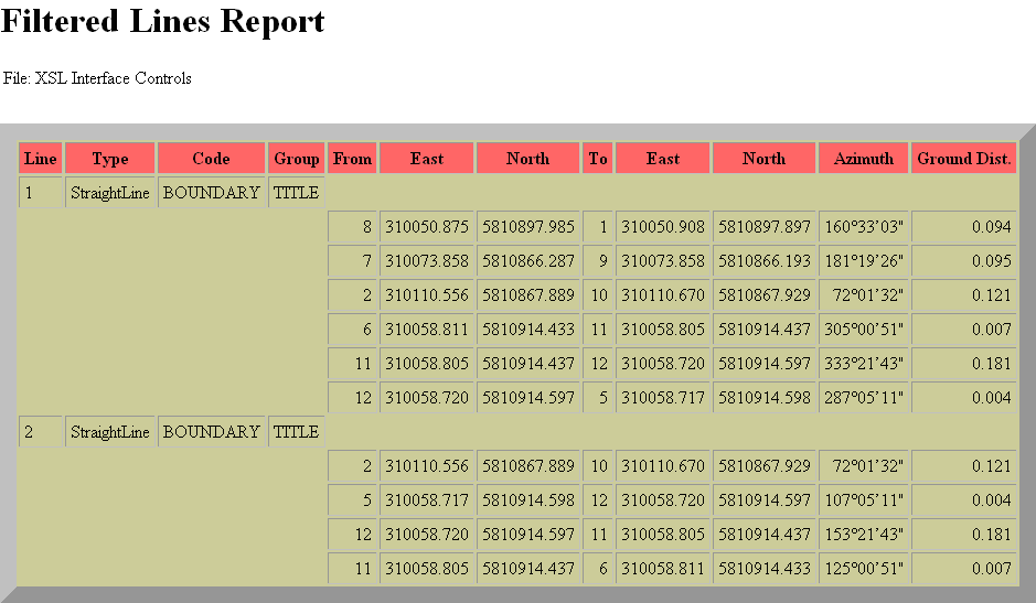 Filtered Lines Report