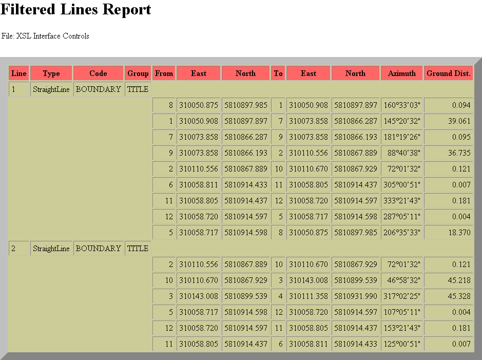 Filtered Lines Report